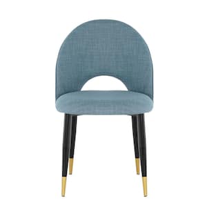 19.3 in. Light Blue Dining Room Furniture Comfortable Decoration Seat Dining Chair With Black Golden Legs (Set of 2)