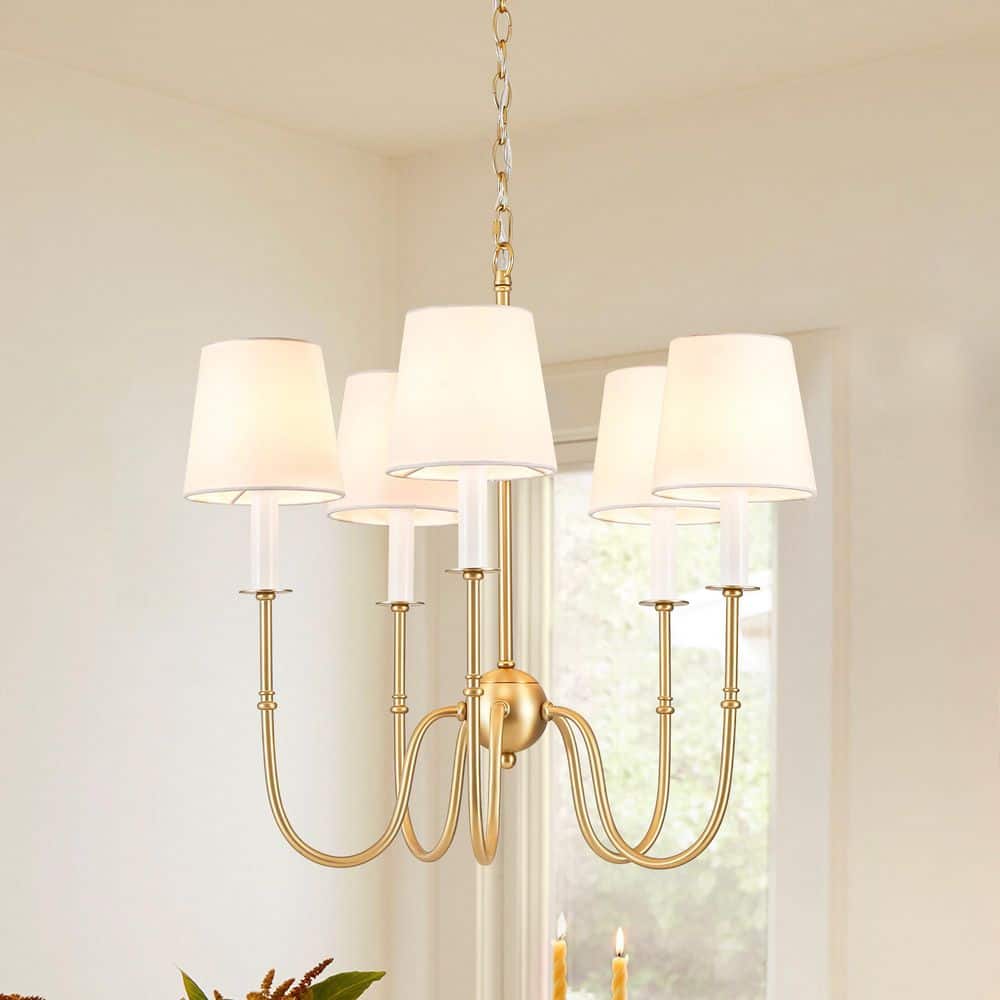 Rennnsan Charvic 23.6-in 5-Light Brushed Gold Fabric Shade