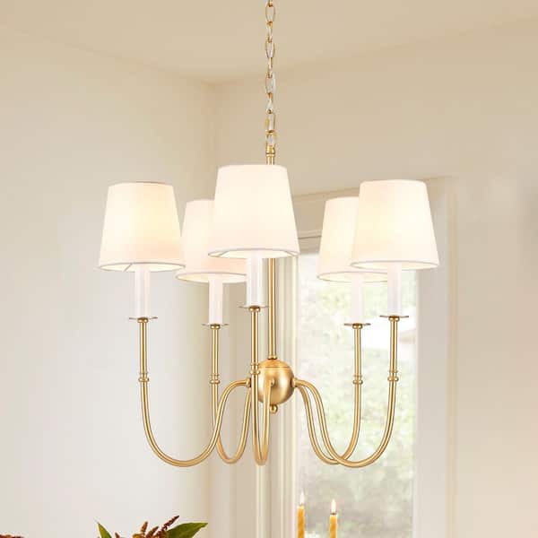 Rennnsan Charvic 23.6-in 5-Light Brushed Gold Fabric Shade