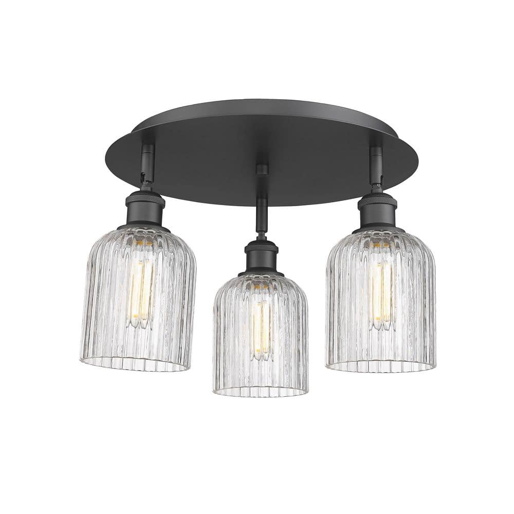 Bridal Veil 16.75 in. 3-Light Matte Black Art Deco Flush Mount with Clear Glass Shade price history on PriceWatchPro