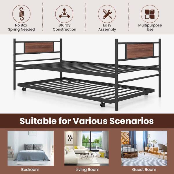 Costway Black Twin Size Metal Daybed with Trundle Mattress Costway Black Twin Size Metal Daybed with Trundle Mattress