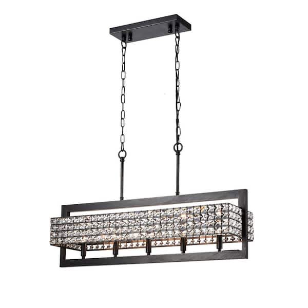 Meiken 5-Light Beaded Rectangular Chandelier for Dining/Living Room, Kitchen Island - Coffee Brushed Black