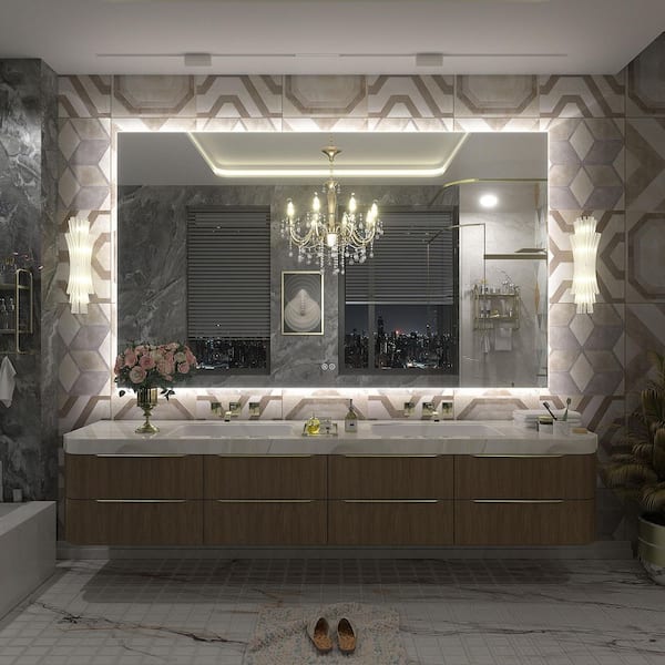 66 in. W x 40 in. H Rectangular Frameless UL Certified LED Backlited Anti-Fog Tempered Glass Wall Bathroom Vanity Mirror