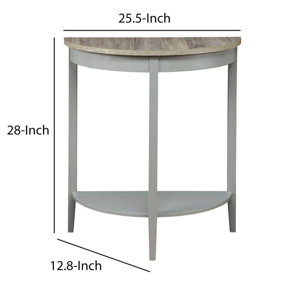 Modern Gray and Brown Demilune Console Table with Storage Shelf