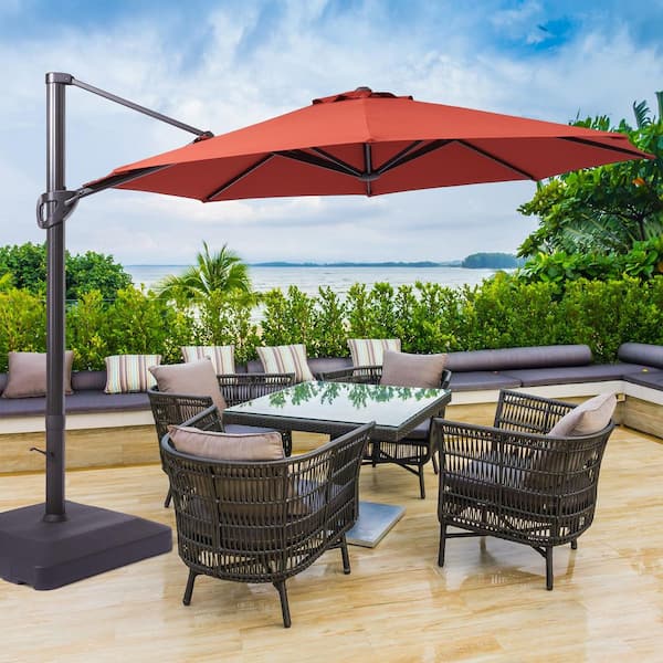 JOYESERY 11 ft. Outdoor Round Cantilever Patio Umbrella, Solution-Dyed Fabric Aluminum Frame in Rust Red