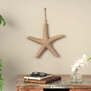 13 in. x 13 in. Jute Rope Light Brown Handmade Wrapped Starfish Wall Decor with Hanging Rope