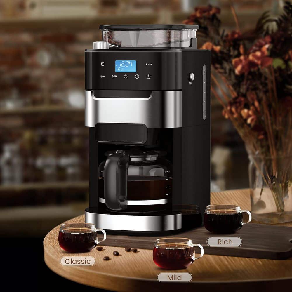 10-Cup Stainless Steel Drip Coffee Maker with Built-In Adjustable Grind and Brew - Thumbnail 4