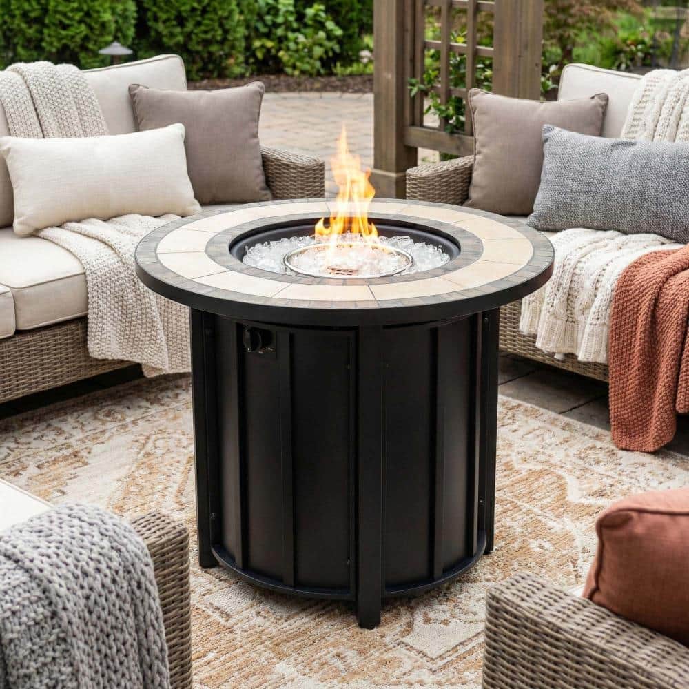 30 in. 50000 BTU Propane Gas Fire Pit Table, Round Steel Outdoor Firepit with Mosaic Ceramic Top price history on PriceWatchPro