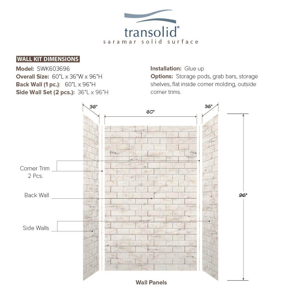 SaraMar Biscotti Marble 36" x 60" x 96" Glue Up Shower Wall Kit