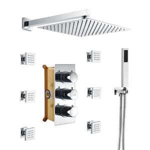 1-Spray Patterns with 2.5 GPM 12 in. Wall Mount Dual Shower Heads with Body Sprays in Chrome