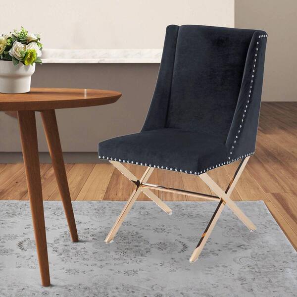 Benjara Black and Gold Leather Nailhead Trim Dining Chair BM301781