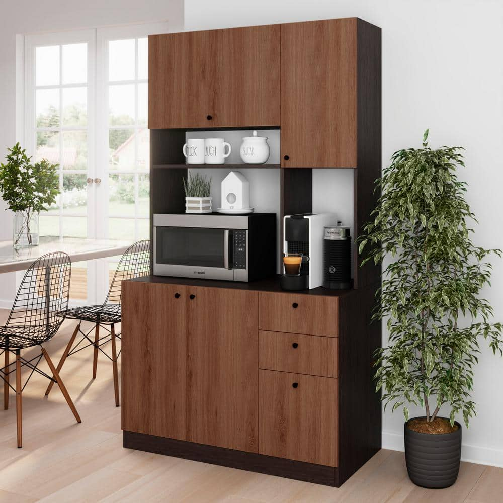 LIVING SKOG Scandi 71 in. Black Brown Tall Pantry Kitchen Storage ...