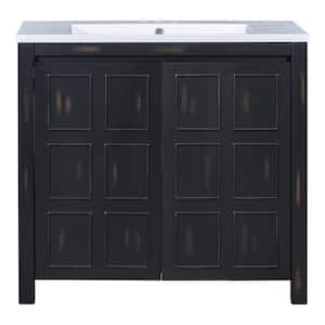 36 in. W x 18 in. D x 34 in . H Freestanding Bath Vanity in Retro Espresso with White Resin Top Basin