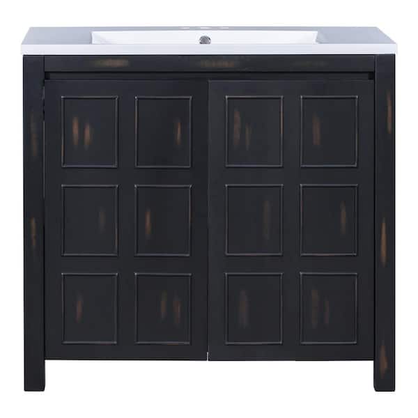 Virubi 36 in. W x 18 in. D x 34 in . H Freestanding Bath Vanity in Retro Espresso with White Resin Top Basin