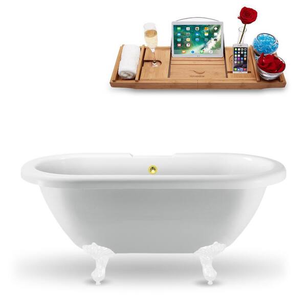 66.9 in. Acrylic Clawfoot Whirlpool Bathtub in White 66.9 in. Acrylic Clawfoot Whirlpool Bathtub in White