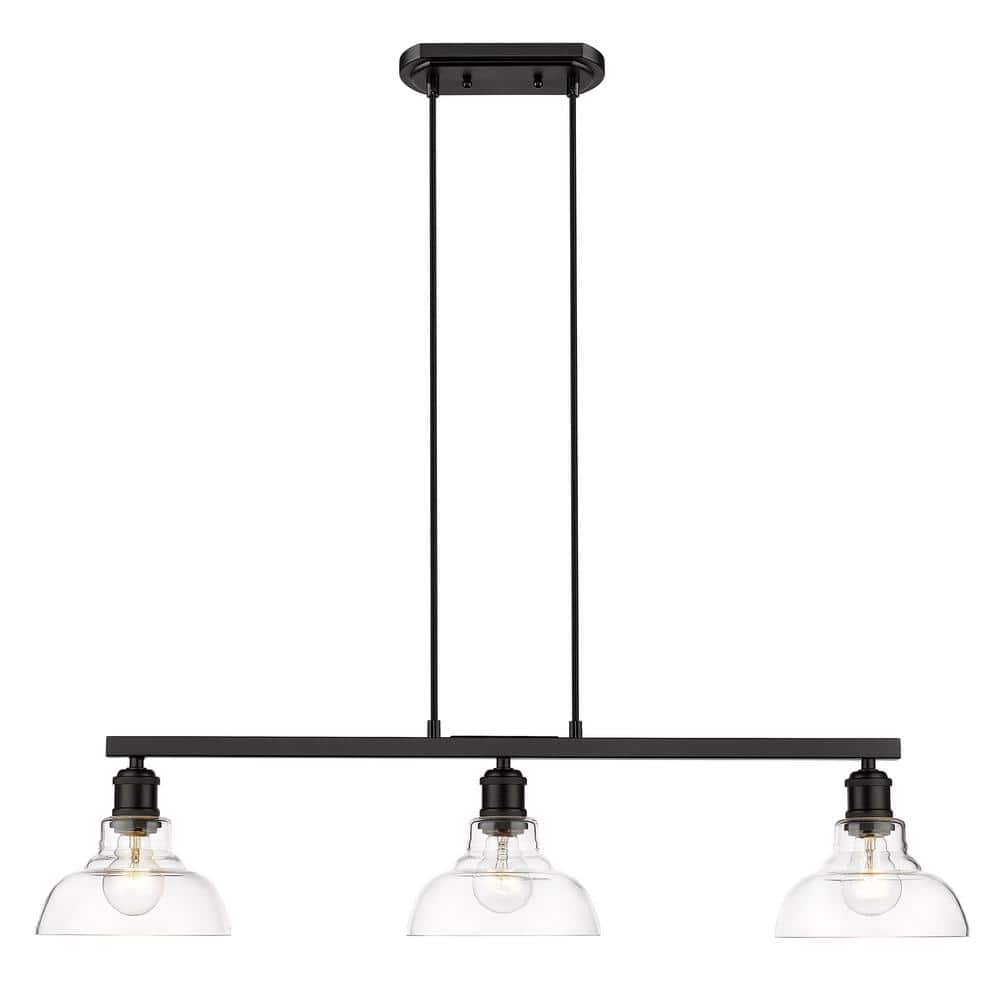 Matte Black Industrial 3-Light Semi-Flush with Clear Glass