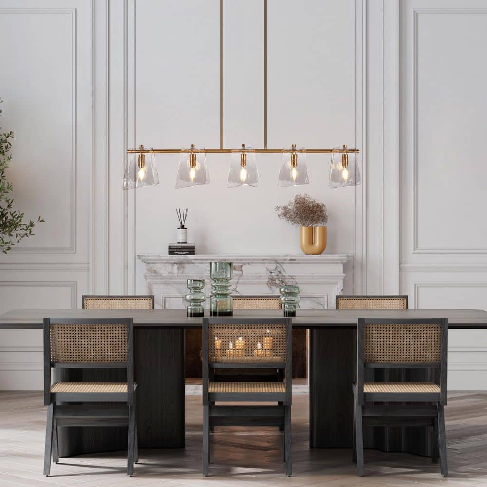 41.5" Gold and Smoky Gray Glass Linear Chandelier