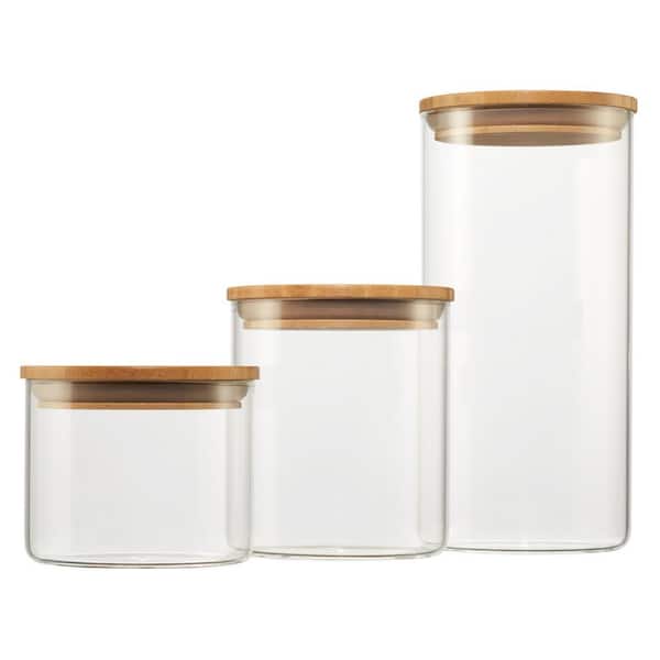 TRINITY 3-Piece Glass and Bamboo Canister Set - C