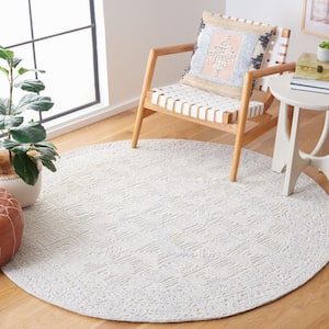 Textual Gray/Ivory 6 ft. x 6 ft. Abstract Border Round Area Rug