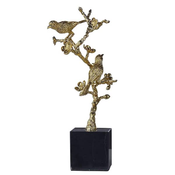 StyleCraft Dann Foley Lifestyle - Perched Birds On Gold Cherry Blossom Branch Sculpture
