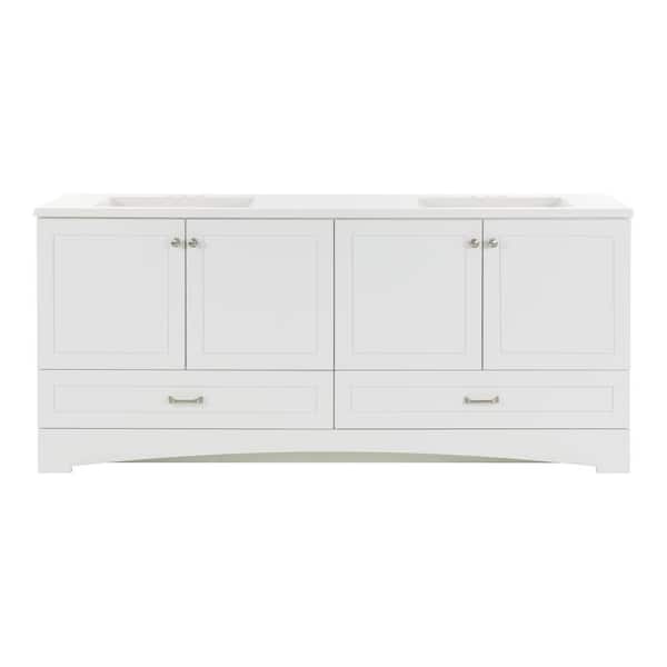 Lancaster 73 in. Double Sink White Bath Vanity with White Cultured Marble Top (Assembled)