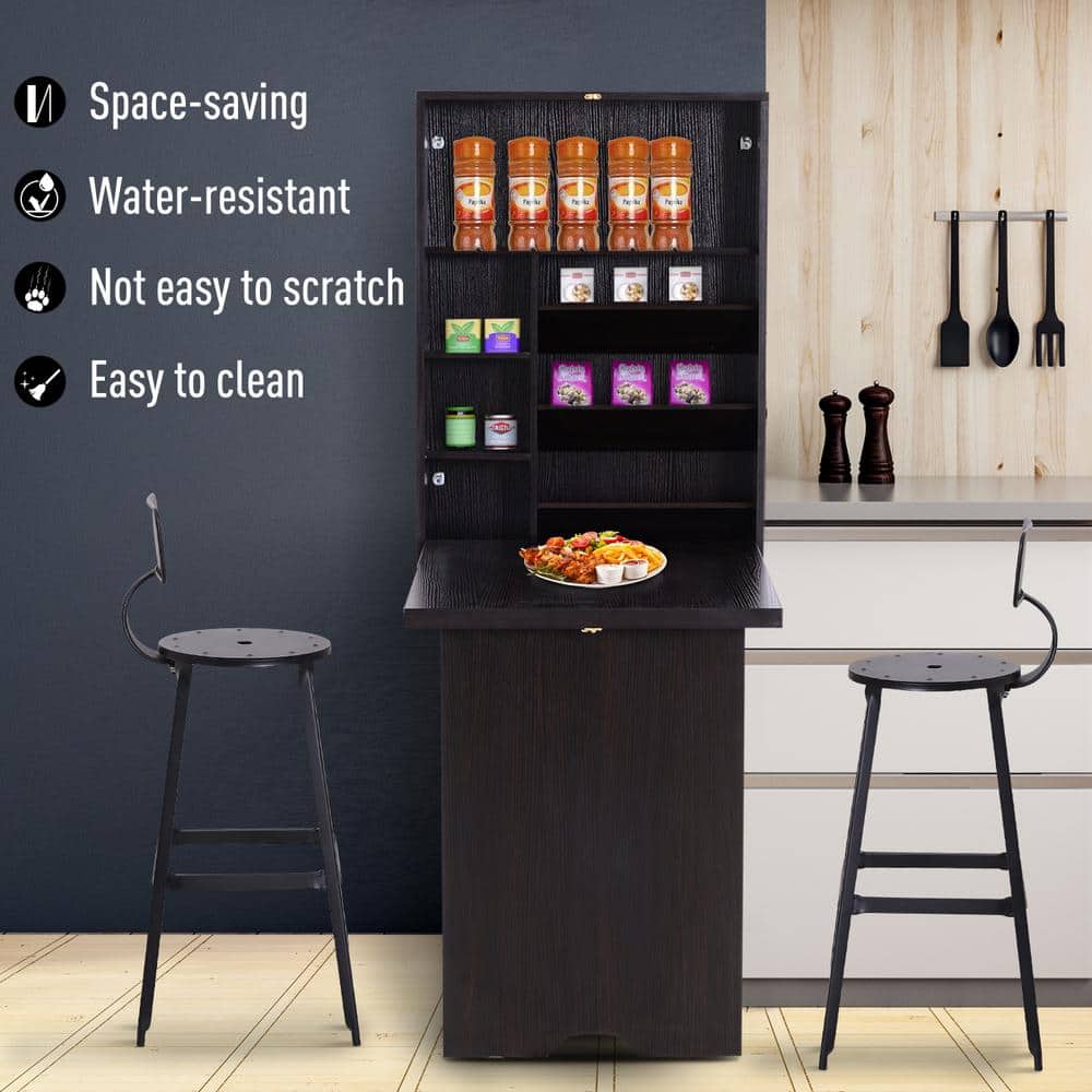 Espresso Brown Foldable Wall Mounted Writing Desk with Storage