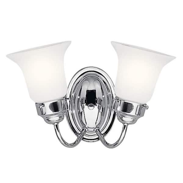 Independence 13.5 in. 2-Light Chrome Transitional Bathroom Vanity Light with Frosted Glass Shade