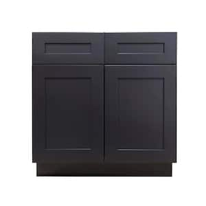 Shaker Assembled 39 in. x 34.5 in. x 24 in. Base Cabinet with 2-Doors and 2-Drawers in Charcoal Black