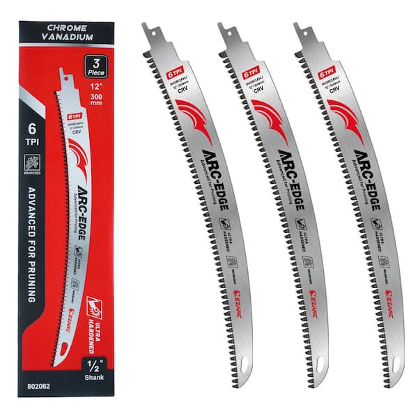 12 in. 6 TPI Arc Edge Wood Pruning Reciprocating Saw Blade, Japanese Teeth for Tree Trimming and Wood Cutting (3-Pack)