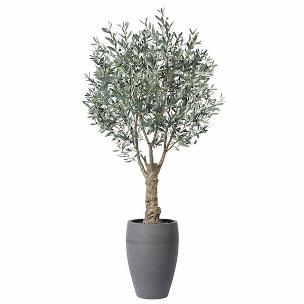 DR.Planzen 8 ft. uv Resistant Artificial Olive Tree With Grey Tall Planter, Fake Tropical Olive Plants Outdoor Decor