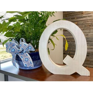 16 in. Distressed White Wash Wooden Initial Letter Q Specialty Sculpture