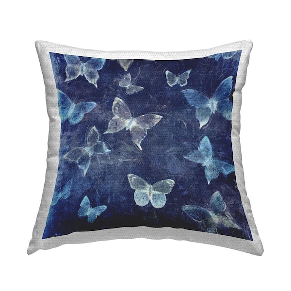 Stupell Industries Abstract Bold Blue Butterflies Blue Square Outdoor Throw Pillow