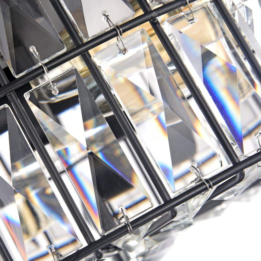 Matte Black Crystal Drum Flush Mount Ceiling Light