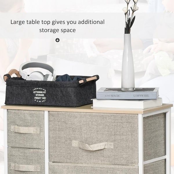 HOMCOM White/Grey 7-Drawer Storage Organizer Cabinet with Fabric