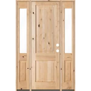 58 in. x 96 in. Rustic Unfinished Knotty Alder Square-Top Wood Left-Hand Half Sidelites Clear Glass Prehung Front Door