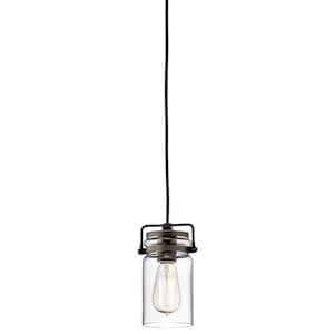 Brinley 1-Light Olde Bronze Vintage Industrial Kitchen Mini Pendant Hanging Light with Clear Glass