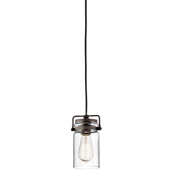 Brinley 1-Light Olde Bronze Vintage Industrial Mason Jar Kitchen Mini Pendant Hanging Light with Clear Glass