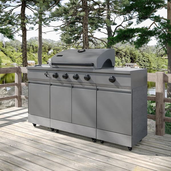 Fresno Series 5-Burner Liquid Propane Grill Island in Gray