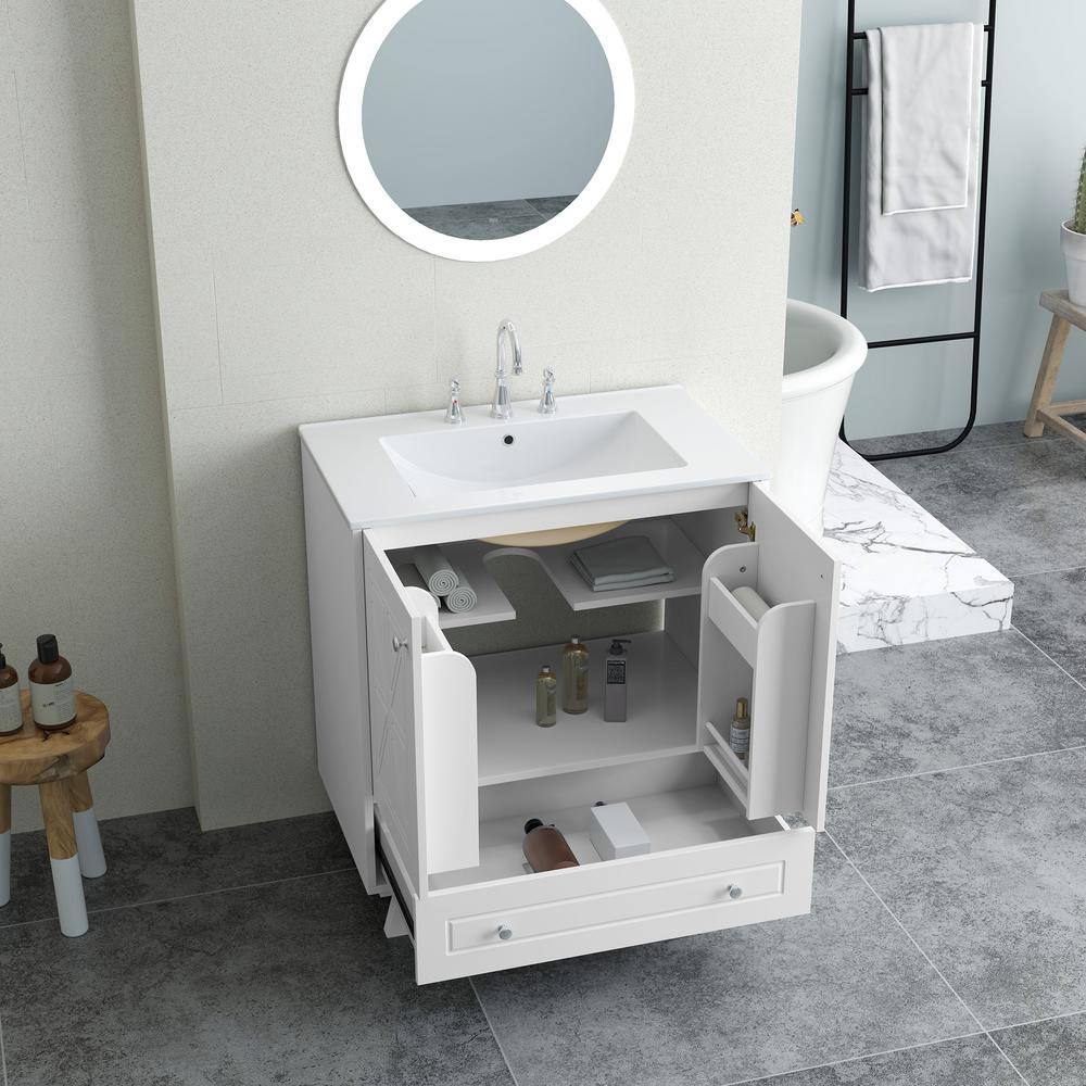 White MDF Single Sink Freestanding Bath Vanity with Ceramic Top