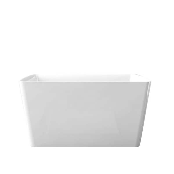 47.20 in. x 27.60 in. Acrylic Freestanding Soaking Bathtub with Built-in Seat and Left Drain in Gloss White