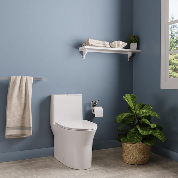 1-Piece 1.1/1.6 GPF 360° Dual Flush Comfortable Height Elongated Toilet in White 12 in. Rough-In, Seat Included