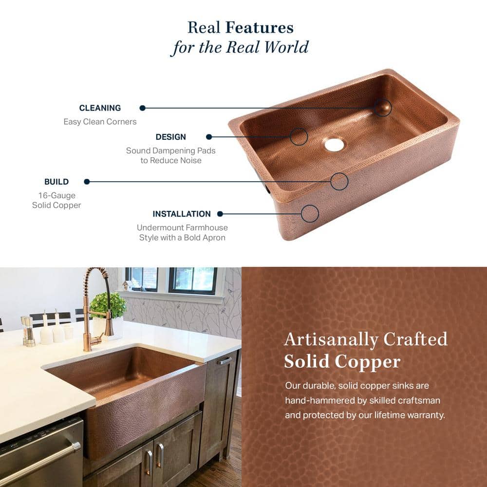 Adams 33" Antique Copper Farmhouse Apron Front Sink
