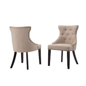 Julia Cream Linen Upholstered Tufted Back Nail Head Chair (Set of 2)