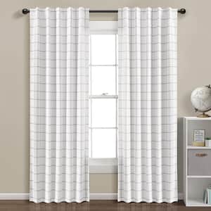 Urban Square Grid 100% Lined White/Gray 84 in. L x 42 in. W Blackout Back Tab/Rod Pocket Window Curtain Panels Set
