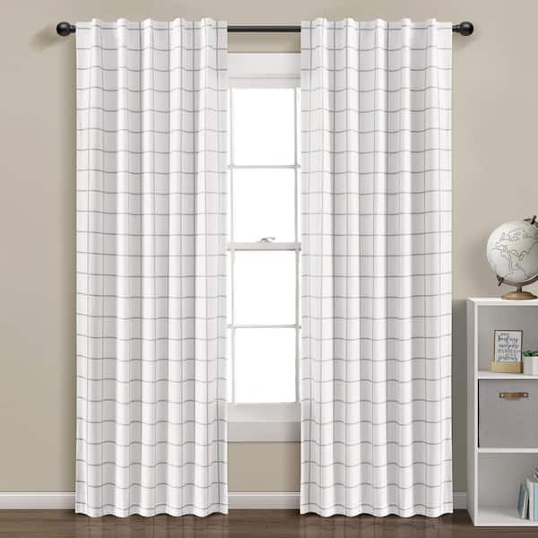 HOMEBOUTIQUE Urban Square Grid 100% Lined White/Gray 84 in. L x 42 in. W Blackout Back Tab/Rod Pocket Window Curtain Panels Set