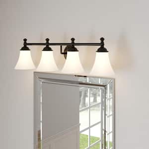 Crawley 4-Light Oil-Rubbed Bronze Vanity Light with White Glass Shades