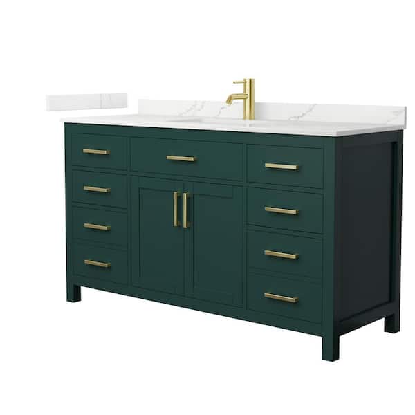 Wyndham Collection Beckett 60 in. Single Freestanding Green Bath Vanity with Giotto Quartz Top (Assembled)