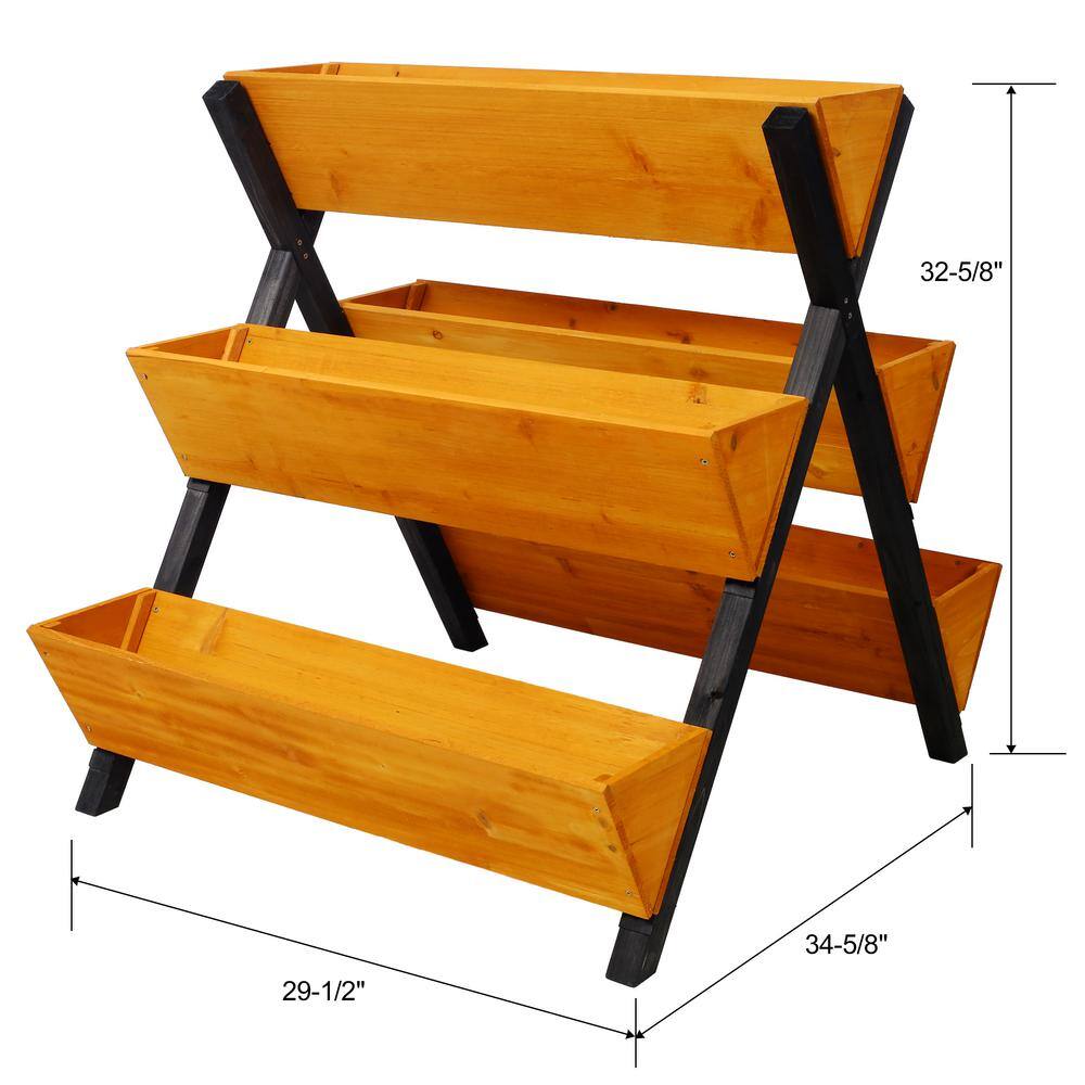 Natural Fir Wood 3-Tier Vertical Raised Garden Bed for Outdoor