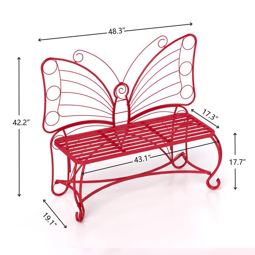 Red Cast Iron Butterfly Garden Bench, 48.3"