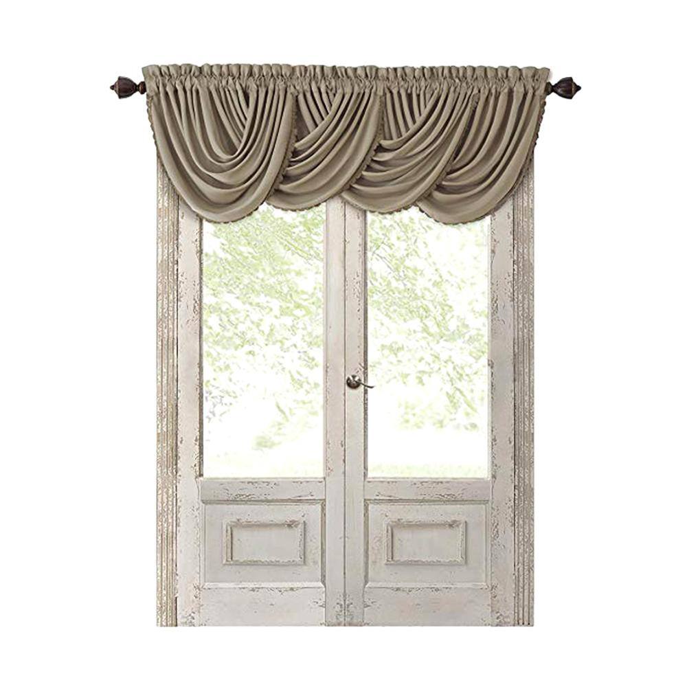 Taupe Polyester Room Darkening Waterfall Valance